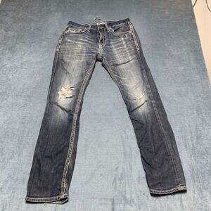 BKE Aiden Straight Leg Jeans Womens 30R Blue Denim Distressed Medium Wash Pocket